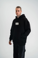 Unisex Kapşonlu Uzun Kol Patchli Nakışlı SweatShirt - Siyah