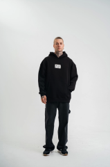 Unisex Kapşonlu Uzun Kol Patchli Nakışlı SweatShirt - Siyah