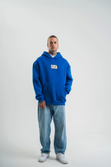 Unisex Kapşonlu Uzun Kol Patchli Nakışlı SweatShirt - Mavi
