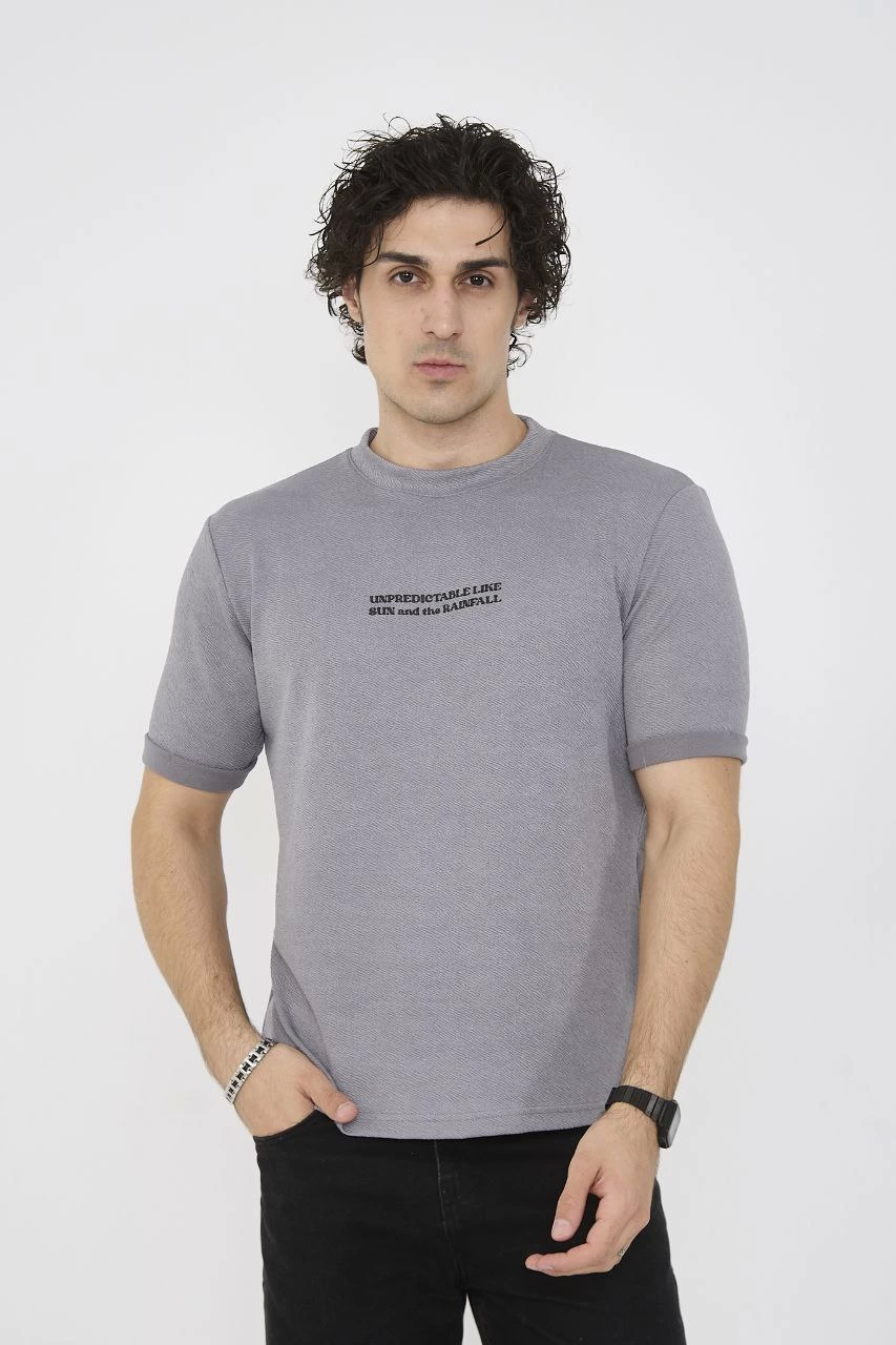 Unisex Bisiklet Yaka Slim fit T-Shirt- Gri