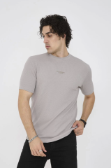 Unisex Bisiklet Yaka Slim fit T-Shirt- Boyalı Gri