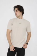 Unisex Bisiklet Yaka Slim fit T-Shirt- Bej