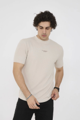 Unisex Bisiklet Yaka Slim fit T-Shirt- Bej