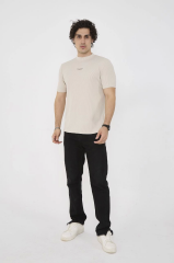Unisex Bisiklet Yaka Slim fit T-Shirt- Bej