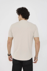 Unisex Bisiklet Yaka Slim fit T-Shirt- Bej