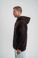 Unisex Üç İplik Kapşonlu Nakışlı SweatShirt - Kahve