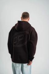 Unisex Üç İplik Kapşonlu Nakışlı SweatShirt - Kahve