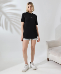 Unisex Bisiklet Yaka Baskılı Slim Fit T-Shirt - Siyah