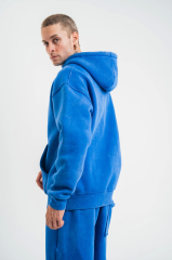 Unisex Double Oversize Kapşonlu Yıkamalı SweatShirt - Mavi