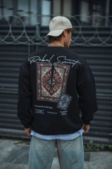 Uzun Kol Bisiklet Yaka Baskılı SweatShirt - Siyah