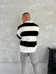 Unisex Üç İplik Parçalı Yakalı SweatShirt - Siyah