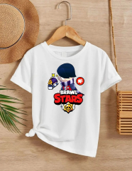 Unisex Bisiklet Yaka Kısa Kol Baskılı Çocuk T-Shirt - Beyaz