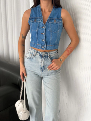 Kot Jeans Kadın Yelek - Mavi