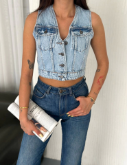 Kot Jeans Kadın Yelek - Buz Mavisi