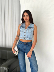 Kot Jeans Kadın Yelek - Buz Mavisi