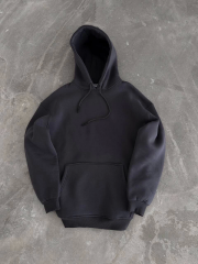Kapüşonlu Üç İplik Penye Basic SweatShirt - Füme