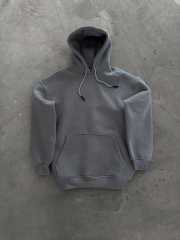 Kapüşonlu Üç İplik Penye Basic SweatShirt - Boyalı Gri
