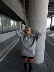 Uzun Kol Kapüşonlu Göğüs Baskılı SweatShirt - Gri