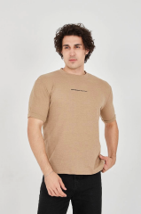 Unisex Jakar Kumaş Slim Fit T-Shirt - Kahverengi