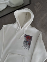 Uzun Kol Kapüşonlu Ön Ve Arka Baskılı SweatShirt - Beyaz