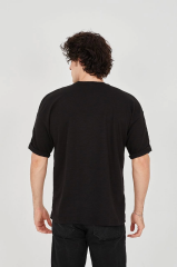 Unisex Jakar Kumaş Rahat Kol T-Shirt - Siyah