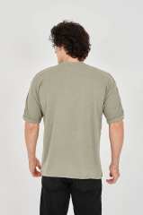 Unisex Jakar Kumaş Rahat Kol T-Shirt - Açık Yeşil