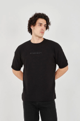 Unisex Jakar Kumaş Rahat Kol T-Shirt - Siyah