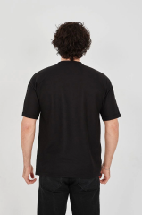 Unisex Waffle Kumaş Rahat Kol T-Shirt - Siyah