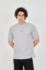 Unisex Waffle Kumaş Rahat Kol T-Shirt - Boyalı Gri