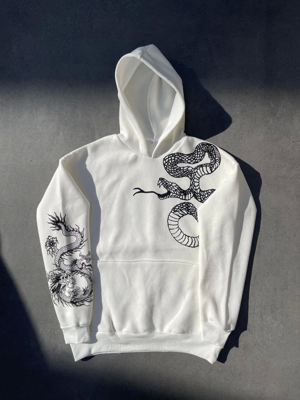Uzun Kol Kapüşonlu Baskılı SweatShirt - Beyaz