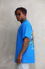 Unisex Bisiklet Yaka Baskılı Oversize T-Shirt - Mavi