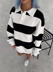 Unisex Üç İplik Parçalı Yakalı SweatShirt - Siyah