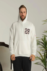 Erkek Sırt Baskılı Oversize Üç İplik Kapüşonlu Sweatshirt - Beyaz