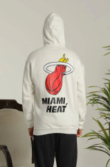 Erkek Sırt Baskılı Oversize Üç İplik Kapüşonlu Sweatshirt - Beyaz