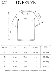 Unisex Bisiklet Yaka Baskılı Oversize T-Shirt - Bej