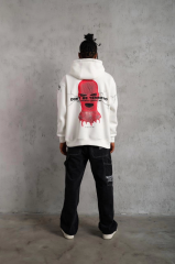 Erkek Maske Baskılı Kapüşonlu Sweat - Beyaz