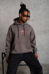 Erkek Maske Baskılı Kapüşonlu Sweat - Gri