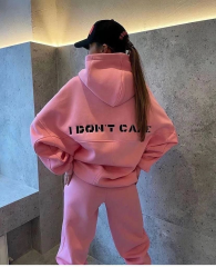 Nakış İşlemeli Üç İplik Sweat Takım- Pembe