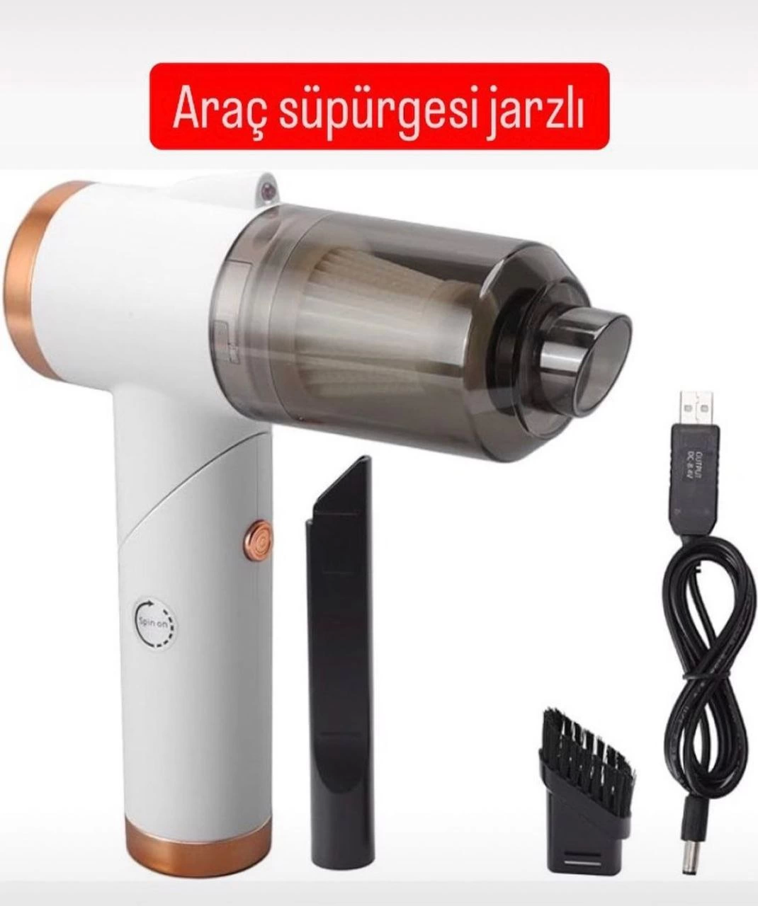 Akülü Araç Süpürgesi Güçlü ve Portatif Temizlik - Beyaz