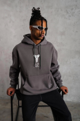 Erkek Baskılı Kapüşonlu Sweat - Gri