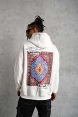 Erkek Kilim Desen Kapüşonlu Sweat- Beyaz