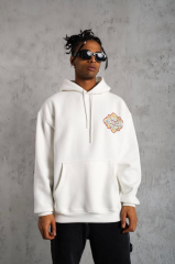 Erkek Kilim Desen Kapüşonlu Sweat- Beyaz
